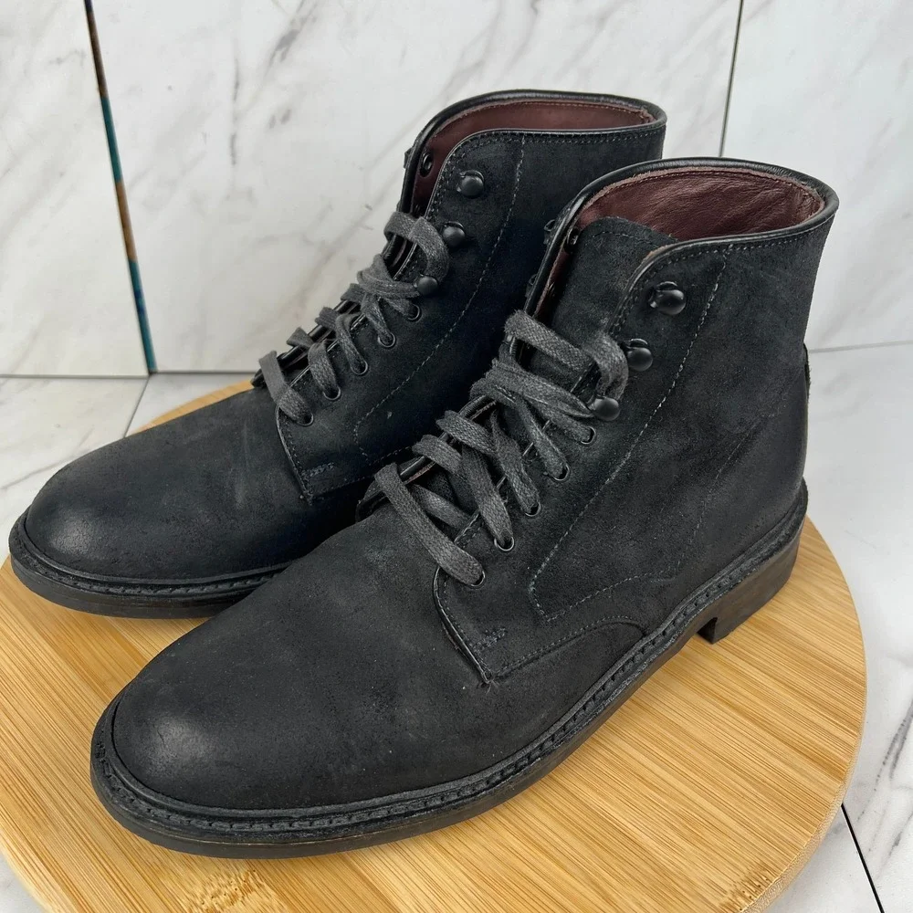Allen Edmonds Higgins Mill Mens Size 7 D Black Waxed Suede Plain Toe Boots 2653